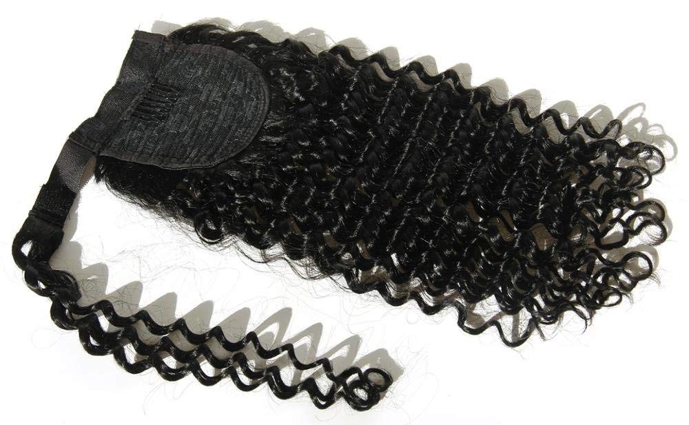 Easy Ponytail Hairstyles Clip In Human Hair Ponytail Extension 1b Kinky Curly Drawstring pony tail Afro puffs Virgin Curly pony tails 120g