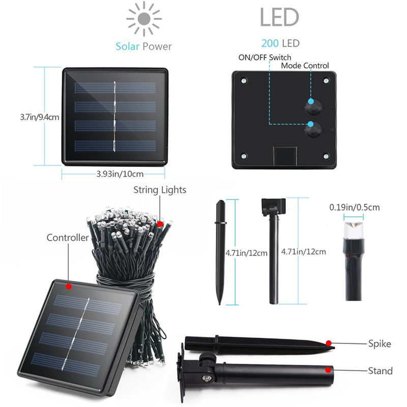 Solar String Lights 100LEDs 200LEDs Outdoor Lighting String Waterproof 8 Modes Decorative Fairy Lights for Garden, Patio Party, Xmas