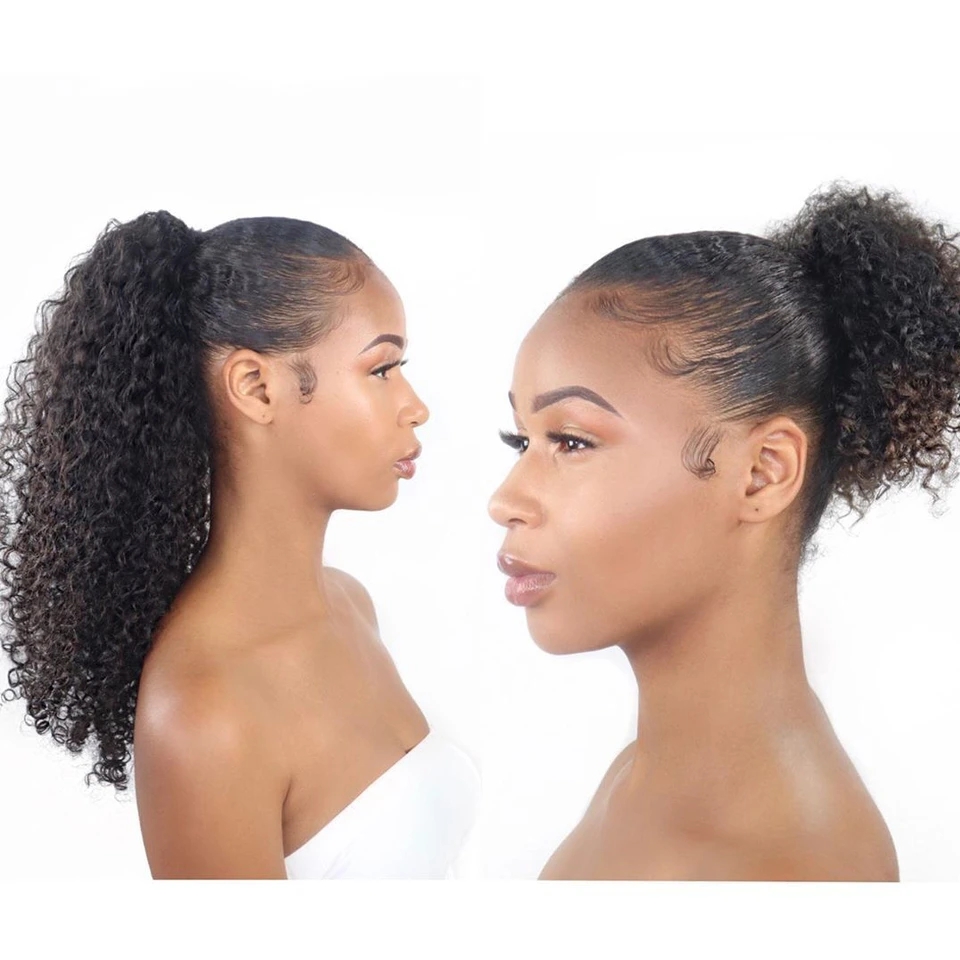 160g Shake and go afro kinky curly ponytail human hair extension half updo bun women human hair extension clip in