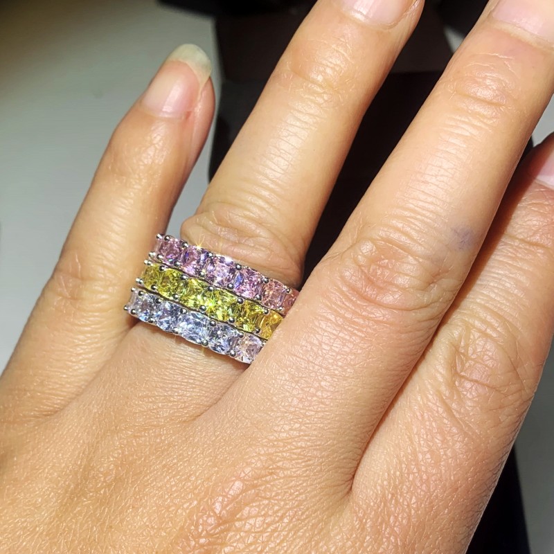 3 Style Top Selling Handmade Fashion Jewelry 925 Sterling Silver Cushion Shape Topaz CZ Diamond Stack Women Popular Wedding Bridal Ring Gift