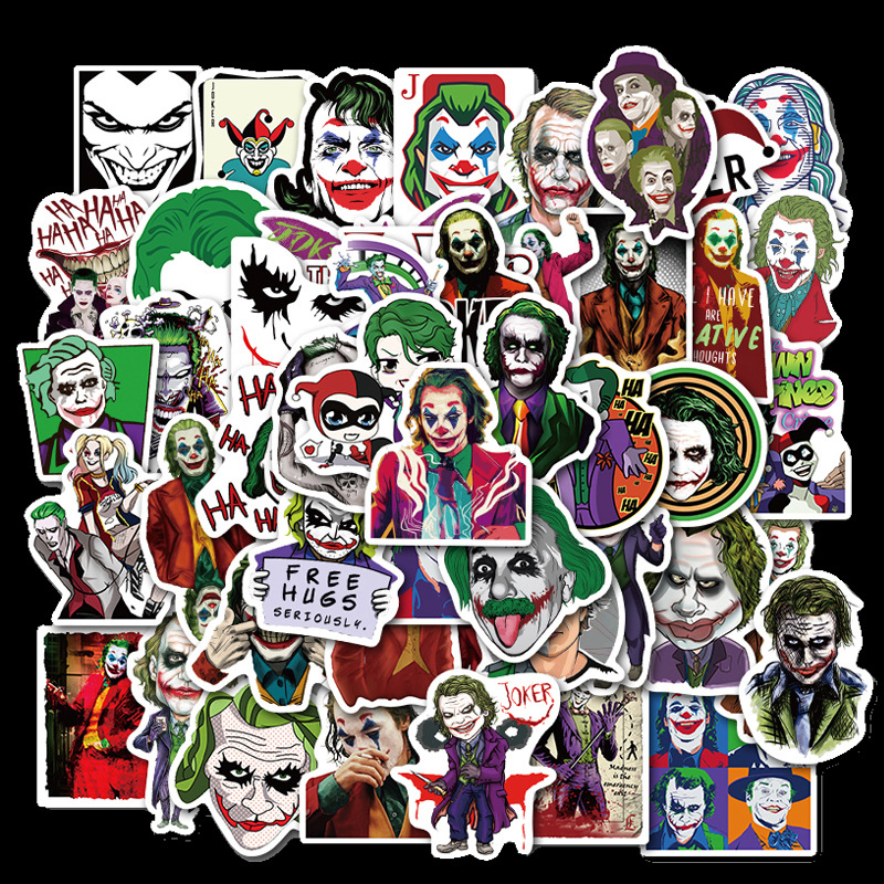 50pcs/Set Mixed Movie The Joker Cartoon Stickers Car Motorcycle Travel Luggage Phone Guitar Fridge Laptop PVC Waterproof Toy Sticker