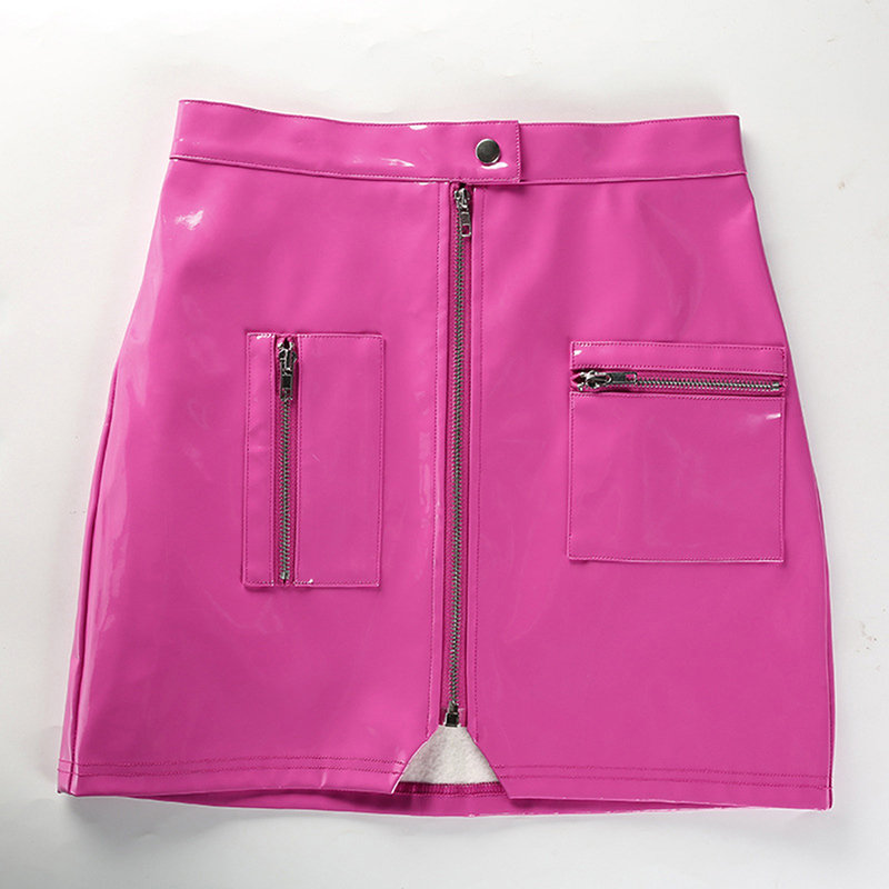Elegant Skirt Women Faux Leather High Waist Pencil Skirts High Quality Pink Button Sexy Party Slim Split Zipper Mini Skirt1