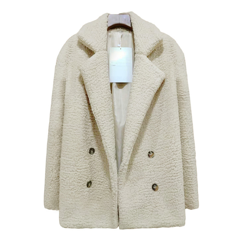 Women's Lapel Jackets Winter Women Wool Blend Cardigans Overcoat Warm Jumper Fleece Faux Fur Plush Coat Hoodie Plus size