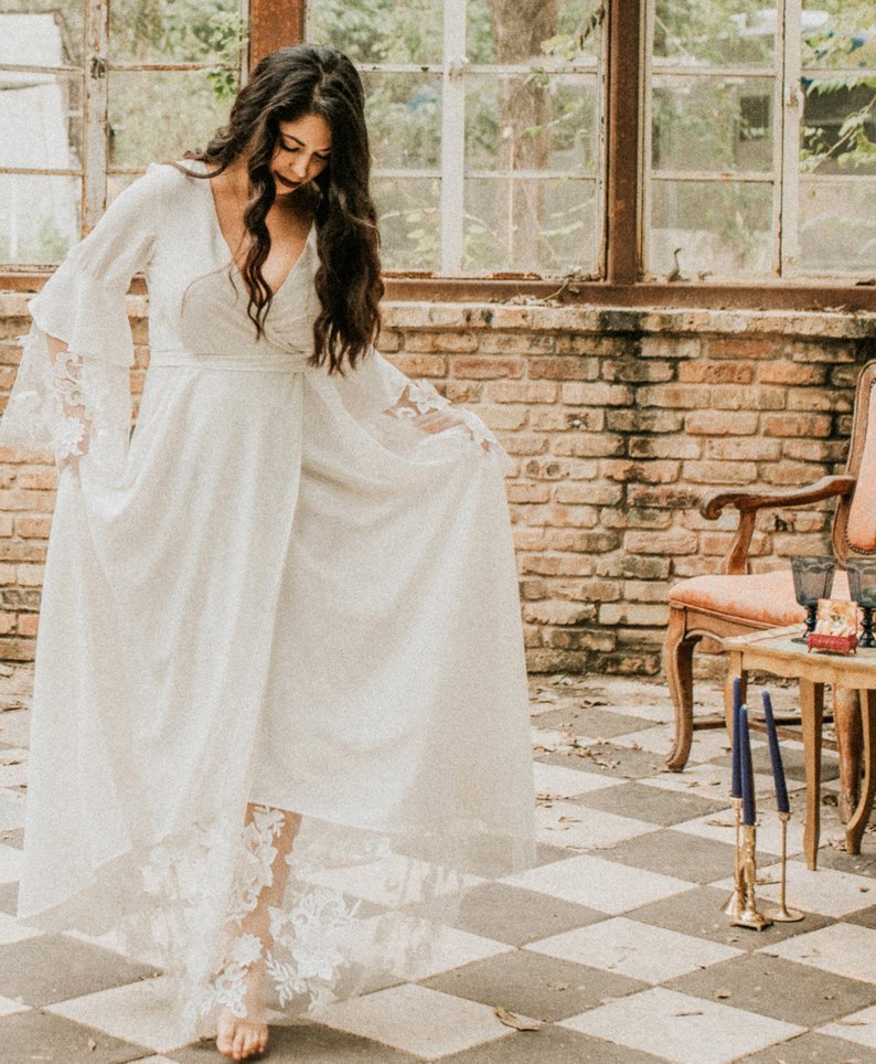 Casual Boho 2019 Bohemian Lace Bridal Dresses Plus Size Chiffon Beach Wedding Gowns Vestido De Noiva Customize 0510