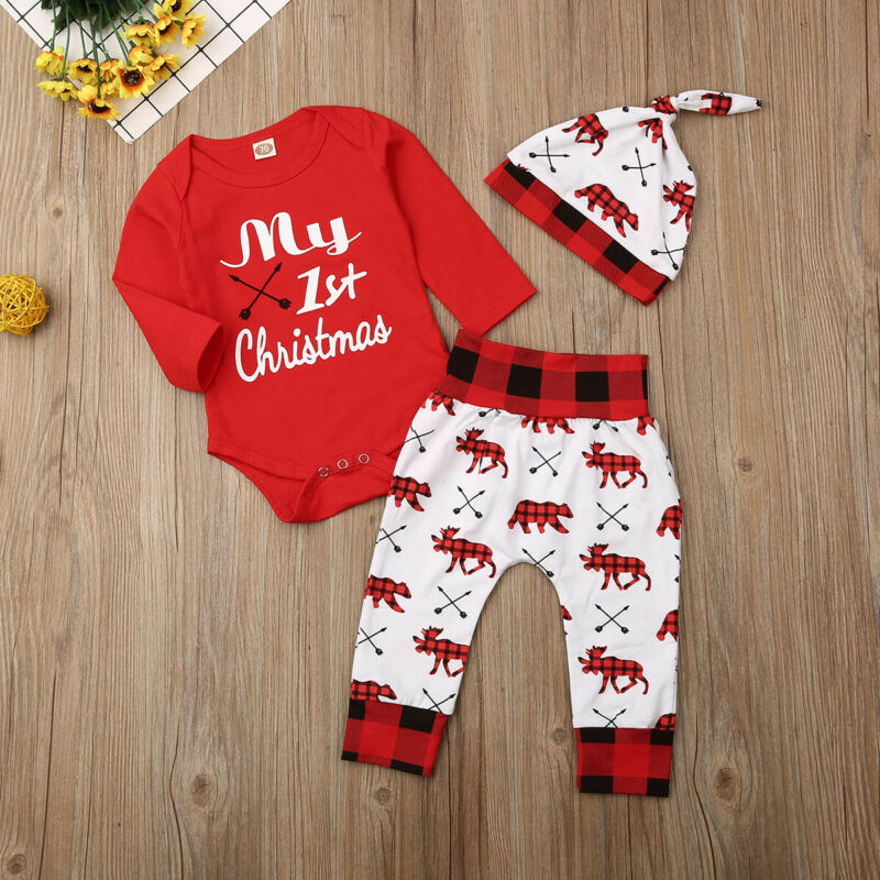 Lovely Kids Baby Girl Boy My First Christmas Letter Jumpsuit Pant Hat Outfits Xmas Set Autumn Clothing, As pic
Lovely Kids Baby Girl Boy My First Christmas Letter Jumpsuit Pant Hat Outfits Xmas Set Autumn Clothing, As pic