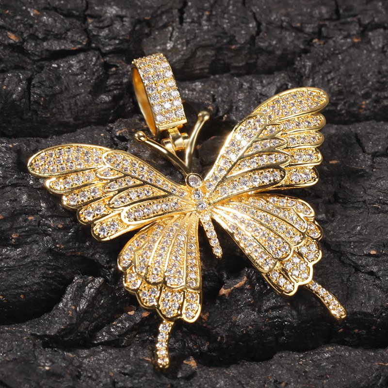 Iced Out Pendant Necklace Gold Silver Butterfly Necklaces Mens Womens Fashion Hip Hop Jewelry
