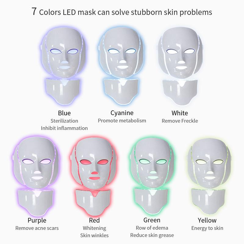 LED Skin Rejuvenation Face Neck 7 Colors Light Facial Mask With Necks Facial Care Treatment Beauty Anti Acne Therapy Whitening