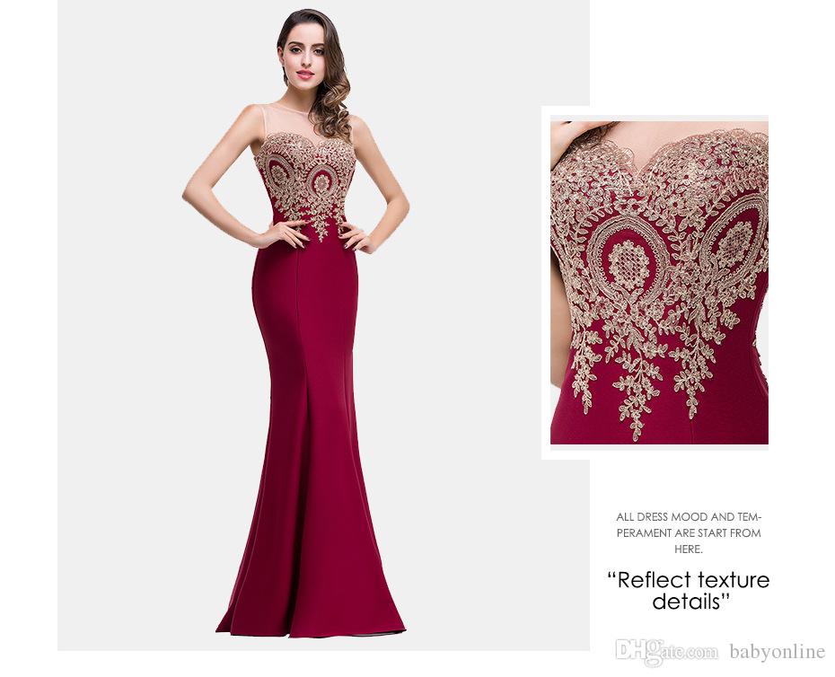 Cheap Mermaid Prom Dresses Sheer Jewel Neck Long Evening Gowns Illusion Back Floor Length Party Dresses In Stock CPS262