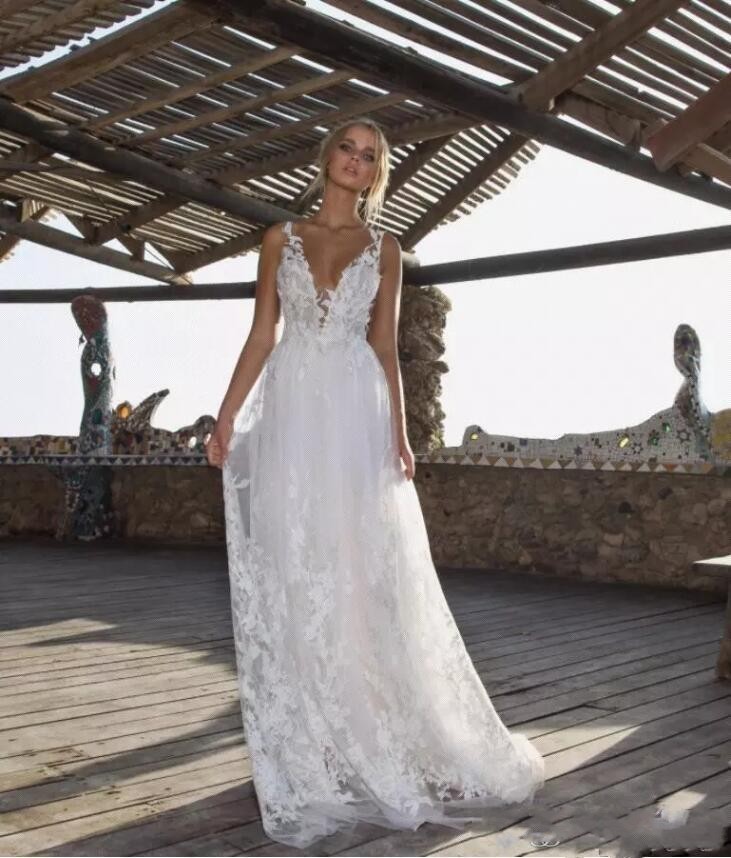 Limor Rosen 2019 Beach Wedding Dresses A Line Lace Applique Boho Bridal Gowns Strap V Neck Backless Vestidos De Novia