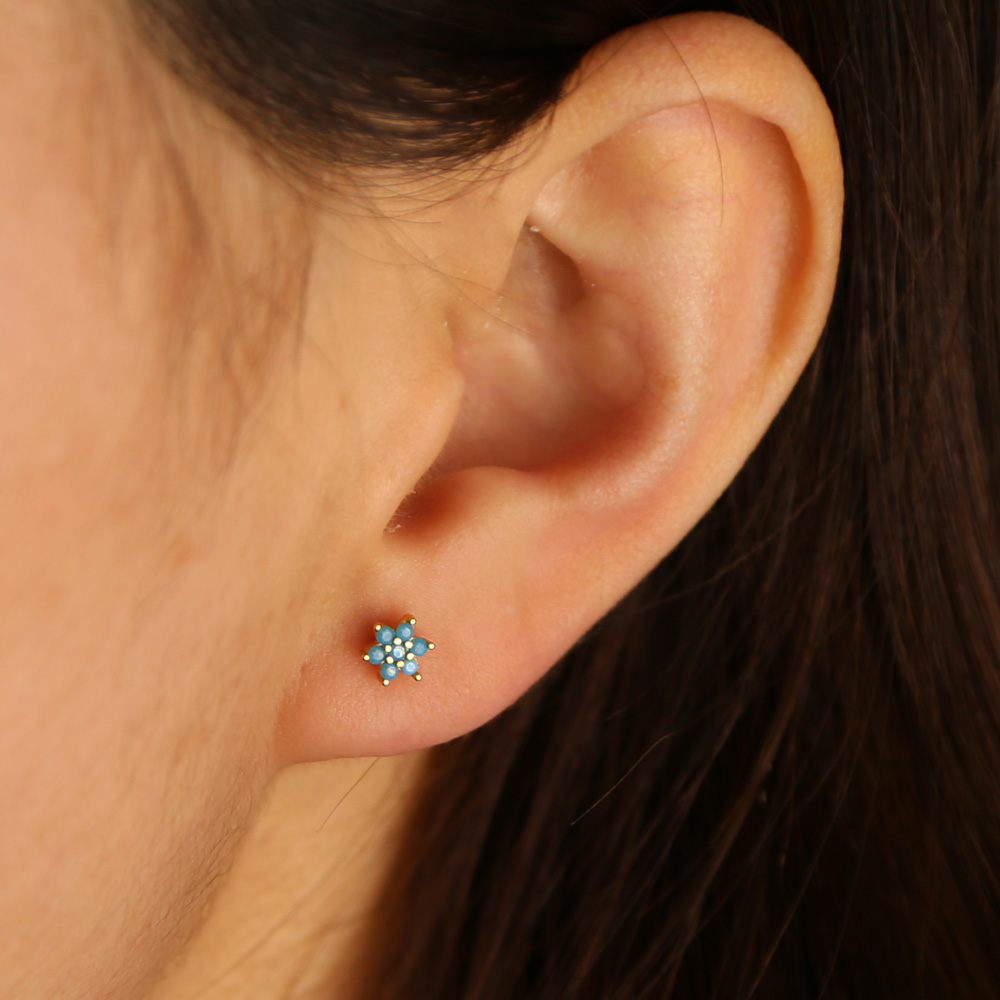2019 delicate romantic multicolor flower stud earring with cz paved gold color earring for cute girls lady women shiny earrings
