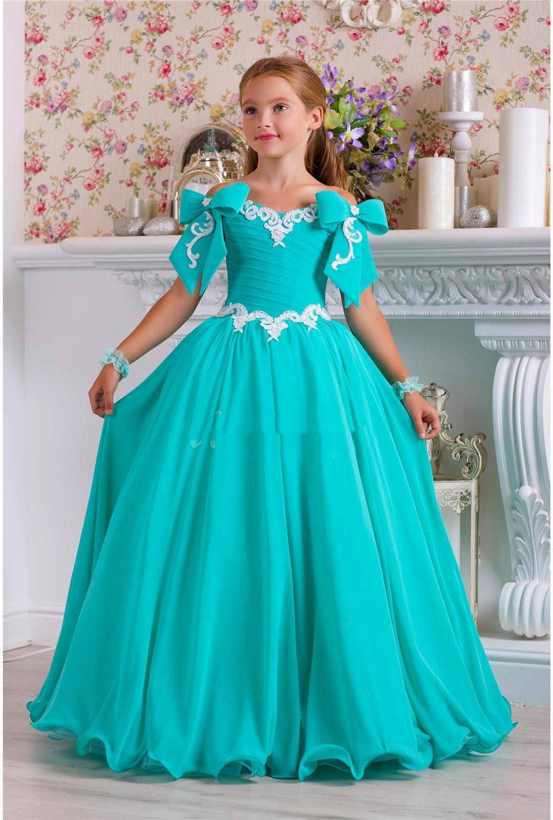 Hunter Chiffon Beaded Flower Gilr Dresses Bows Lace Vintage Little Girl Wedding Dresses Beautiful Child Pageant Dresses Gowns FL018