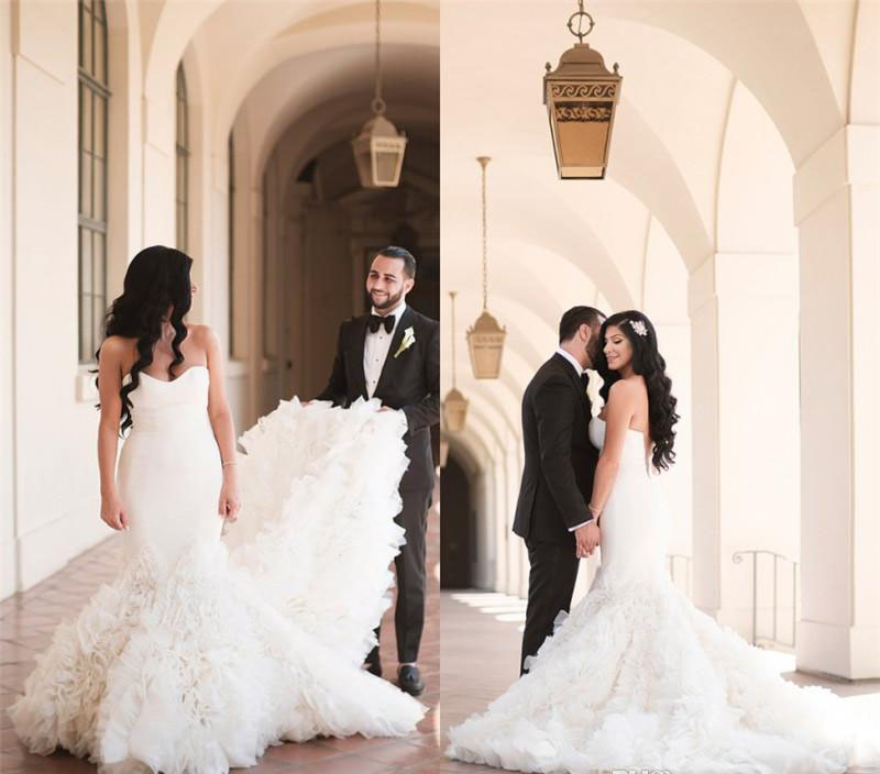 New Arrival Wedding Dress Mermaid Sweetheart Cascading Ruffles Garden Country Church Bride Bridal Gown Custom Made Plus Size