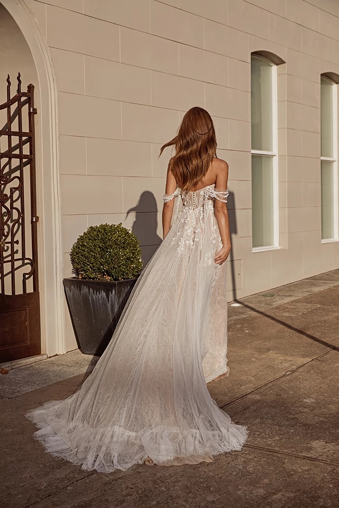 2020 Pallas A Line Wedding Dresses Bohemian Off The Shoulder Beading Wedding Dress Beach Style Custom Made Boho Vestidos De Novia