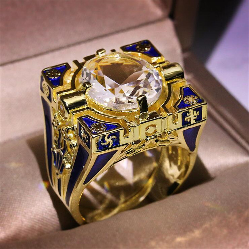 2019 New Arrival Vintage Fashion Jewelry 925 Silver&Gold Fill Round Cut White Topaz CZ Diamond Promise Wedding Band Ring For Women Gift