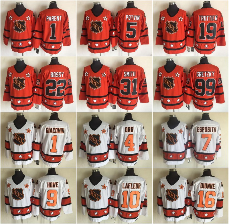 1980 All Star Hockey Jersey CCM Red White 99 Wayne Gretzky 31 Billy Smith 5 Denis Potvin 19 Bryan Trottier 22 Mike Bossy 1 Parent, Black;red
1980 All Star Hockey Jersey CCM Red White 99 Wayne Gretzky 31 Billy Smith 5 Denis Potvin 19 Bryan Trottier 22 Mike Bossy 1 Parent, Black;red