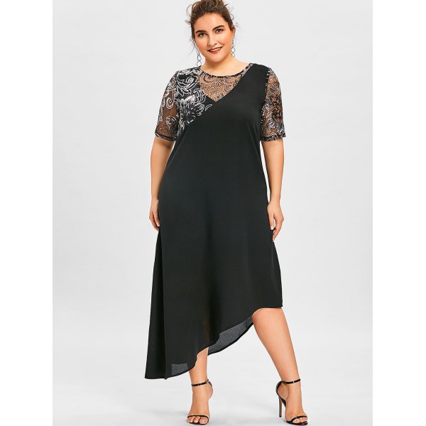 Beaded Plus Fashion Size Prom Dresses A Line Sheer Jewel Neck Appliqued Evening Gown Tea Length Chiffon Short Sleeves Formal Dress ppliqued