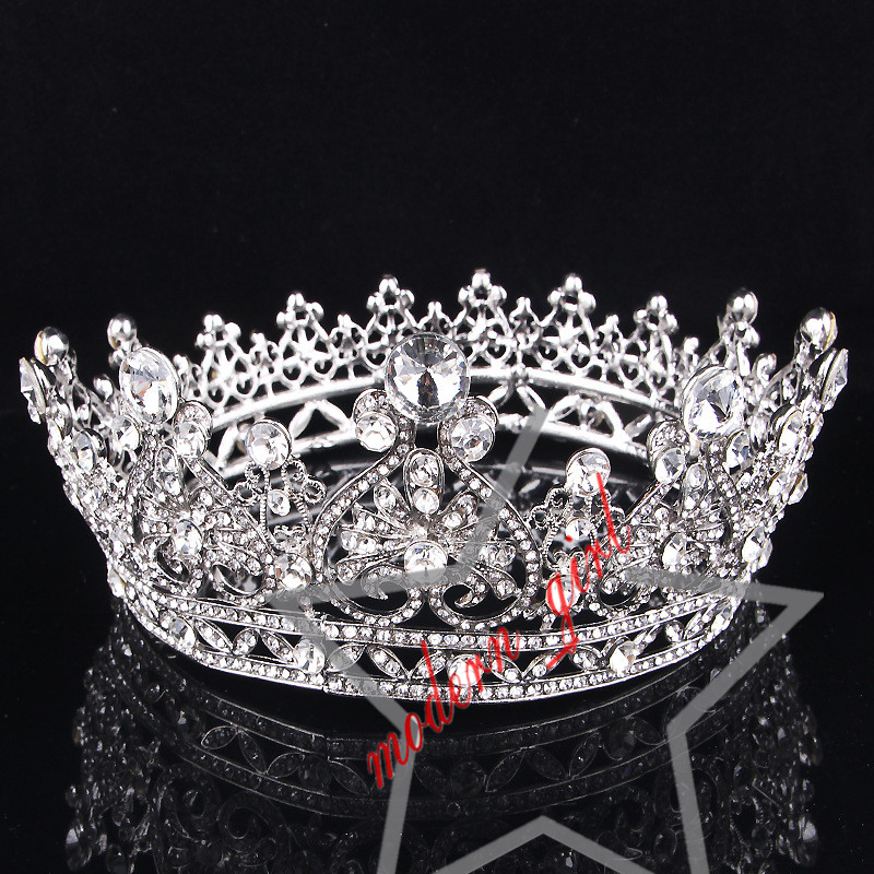 Gorgeous Princess Big Wedding Crowns Bridal Jewel Headpieces Tiaras Women Silver Metal Crystal European Headpieces Jewelry Bridal Accessorie