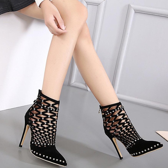 women new summer velvet mesh rivets beading boots female zipper close high heel hollow out buckle Rome boots, Black
women new summer velvet mesh rivets beading boots female zipper close high heel hollow out buckle Rome boots, Black