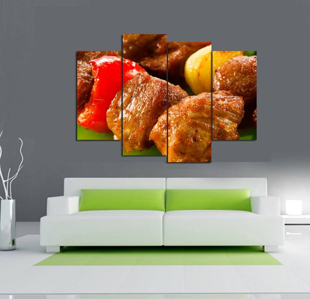 4pcs/set Unframed Delicious American Barbecue HD Food Print On Canvas Wall Art Picture For Home and Living Room Decor