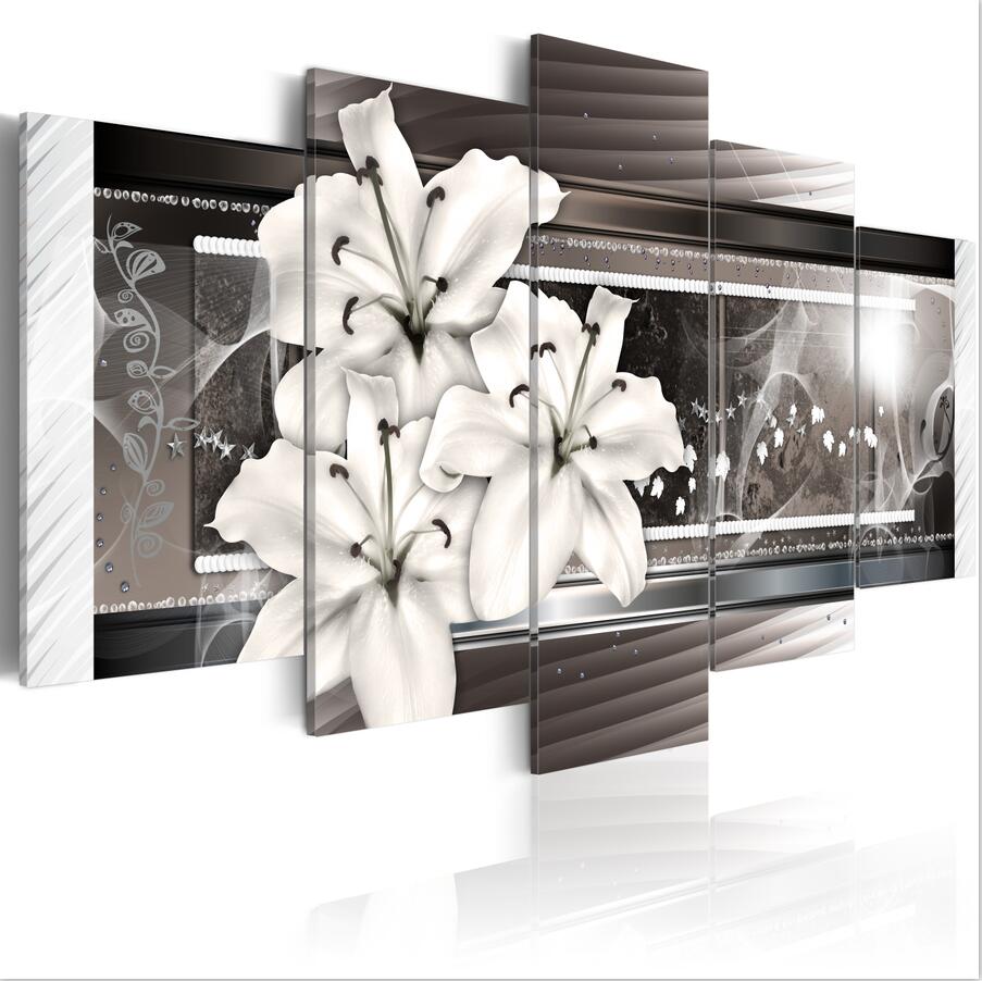 HD 5PCS/Set Diamond Flower Art Print Frameless Canvas Painting Wall Picture Home Decoration,Choose Color And Size(No Frame)
