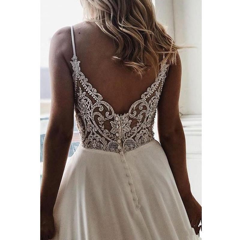 Deep V Neck Chiffon A E Boho Dresses Lace Applique Summer Beach Informal Bridal Wedding Gowns Custom Made In Plus Size