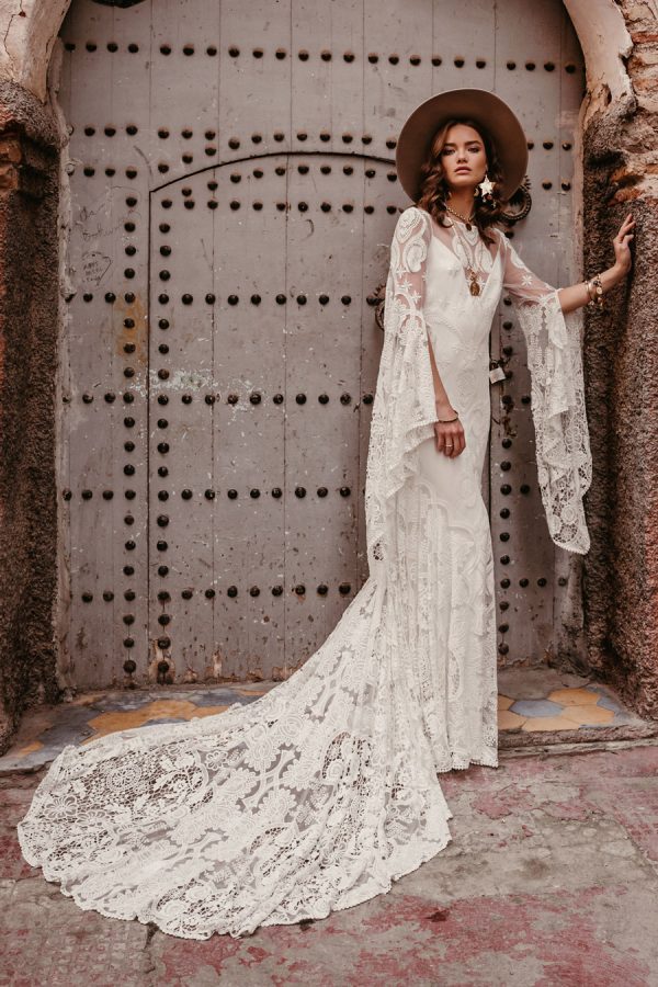 Vintage Country Bateau Neck Long Sleeves Lace Dresses Cowgirls High Low Backless Bridal Wedding Gowns
