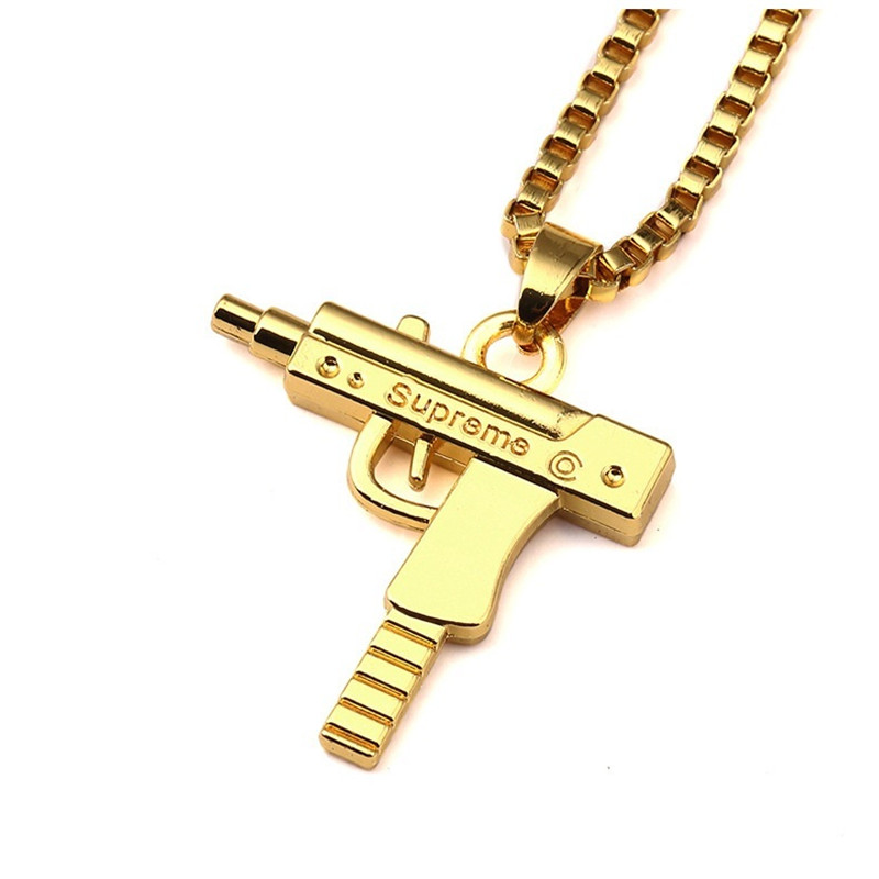 Pendant Necklace Uzi Gold Chain Hip Hop Long Pendant Necklace Men Women Fashion Brand Hiphop Jewelry