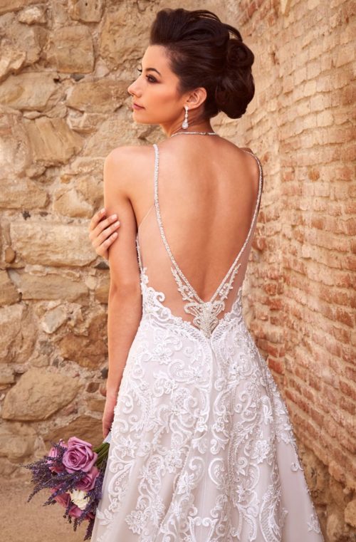 kitty chen a line wedding dresses spaghetti neck backless elegant lace appliqued bridal gowns sweep train tulle beach wedding dress