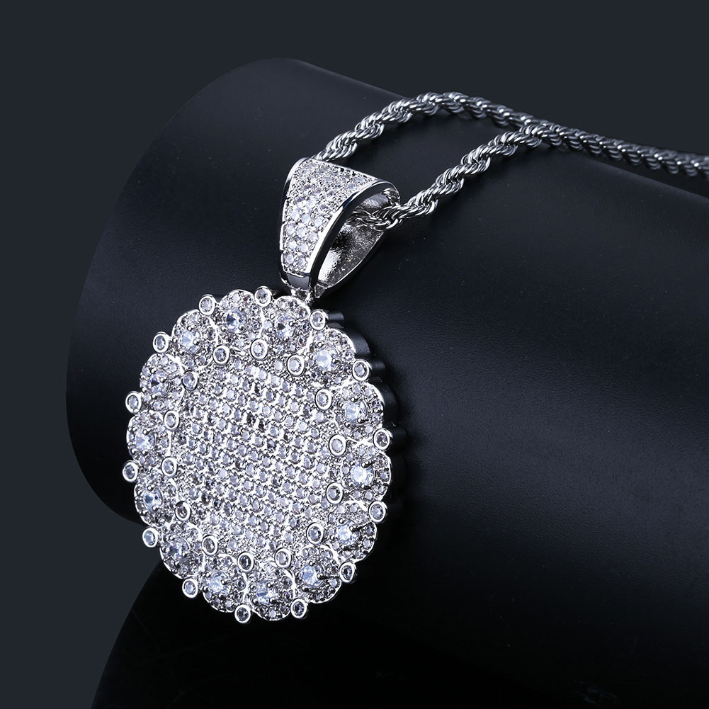 Designer White Gold Iced Out CZ Cubic Zirconia Sun Flower Pendant Necklace Twist Chain Hip Hop Rapper Rock Jewelry Gifts for Girls and Boys Bijoux