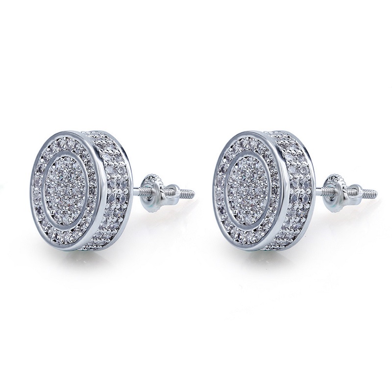 Mens Hip Hop Stud Earrings Jewelry Fashion Gold Round Zircon Iced Out Earring For Men