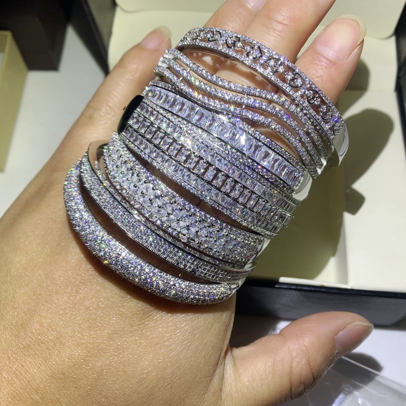 Choucong Super Shinning Luxury Jewelry 7 Style 925 Sterling Silver Full White Topaz CZ Diamond Gemstones Wrist Women Bangle Bracelet Gift