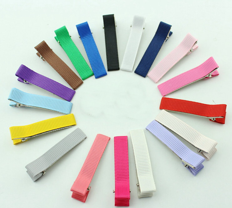 Double Prong Alligator Teeth 5cm Hair Clips Metal Barrettes Grosgrain Ribbon Covered Hairpins DIY bow flower Accessories 30pcs FJ3201