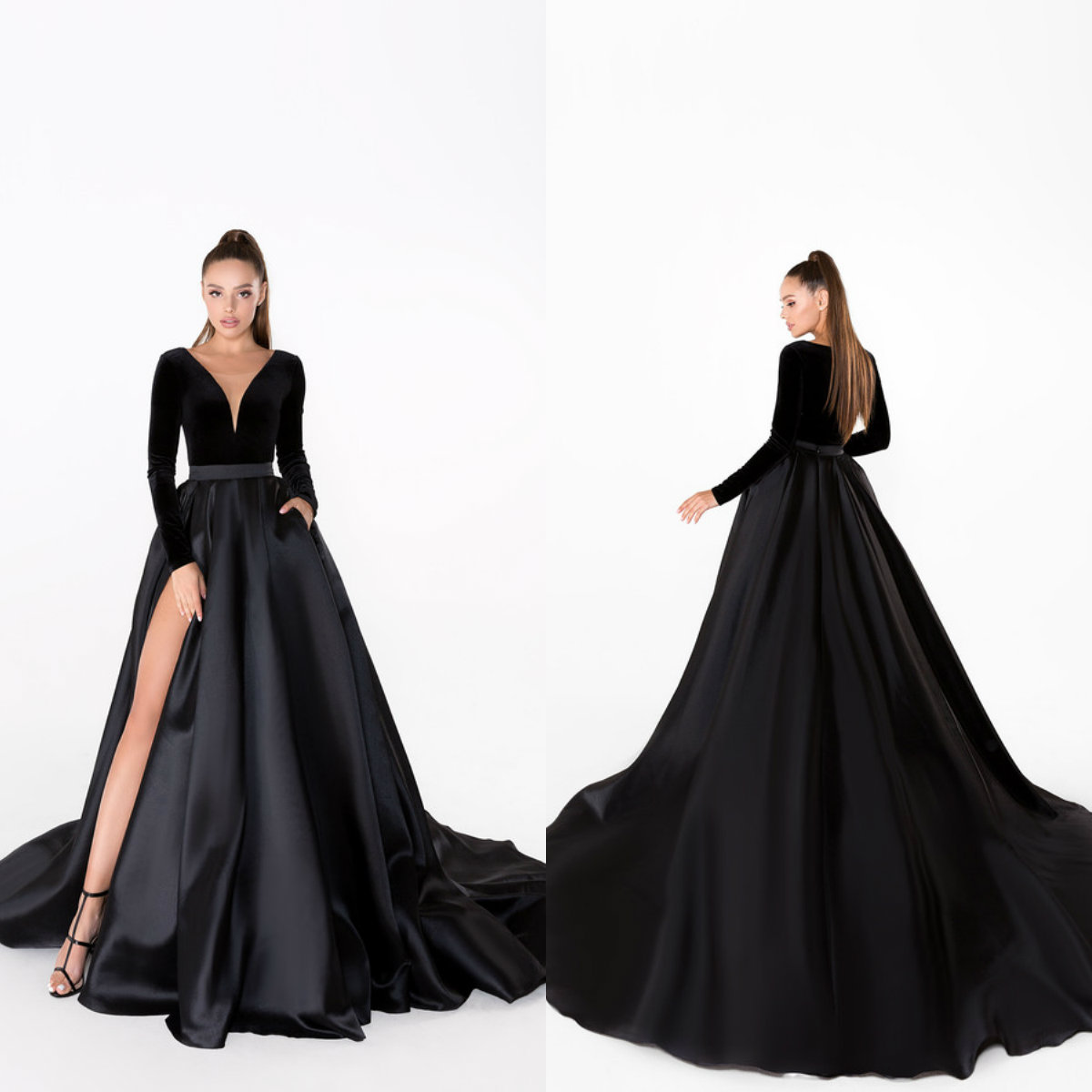 2019 Black Evening Dresses A Line Satin Velvet Side Split V Neck Long Sleeve Prom Dress Custom Made Cheap Formal Party Gowns, Dark navy
2019 Black Evening Dresses A Line Satin Velvet Side Split V Neck Long Sleeve Prom Dress Custom Made Cheap Formal Party Gowns, Dark navy