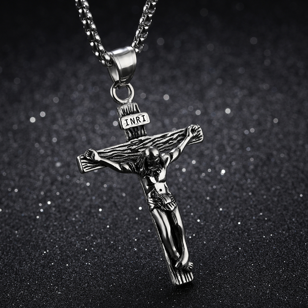 High Quality Jesus Cross Pendant Necklace Gold/Black Gun Plated Stainless Steel Fashion Religious Jewelry for Women Men Faith Necklace