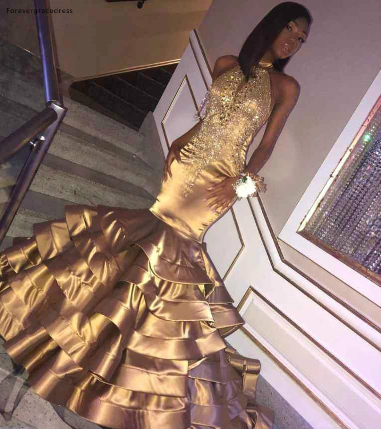 Gold Color Prom Dresses 2019 African Black Girls Mermaid Halter Neck Holidays Graduation Wear Evening Party Gowns Plus Size, Brown
Gold Color Prom Dresses 2019 African Black Girls Mermaid Halter Neck Holidays Graduation Wear Evening Party Gowns Plus Size, Brown
