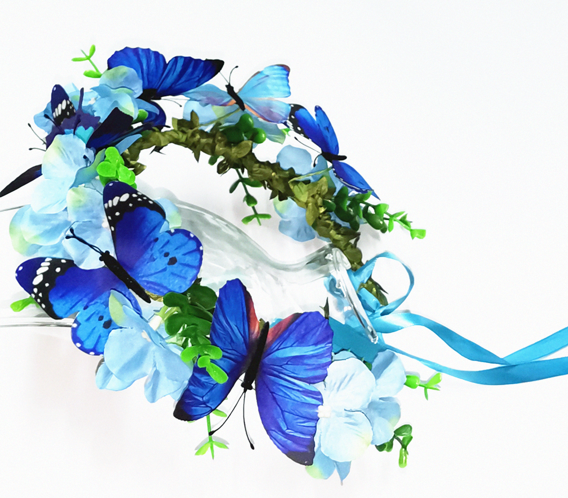 navy bule butterflies and blue flowers crown wedding hair accessories wedding accessories bridal headband headpiece for women or ladies