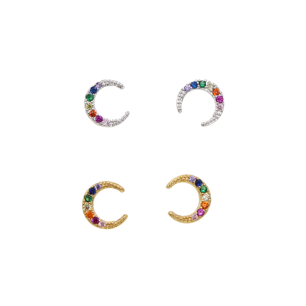 Rainbow cz crescent moon stud lovely girl stud Gold silver Color 2019 Christmas gift Moon earring