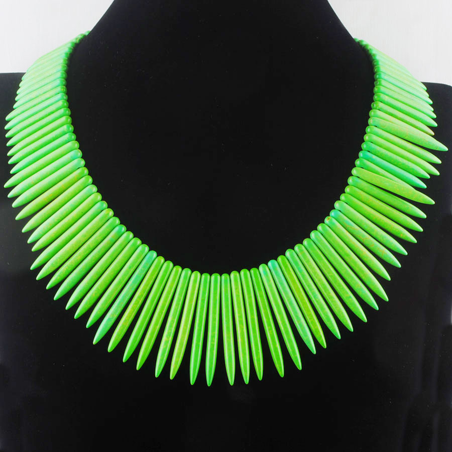 WOJIAER White Blue Howlite Turquoise Stone Graduated Necklaces Stick Spike Choker Beads 17.5 Inches Jewelry BH302