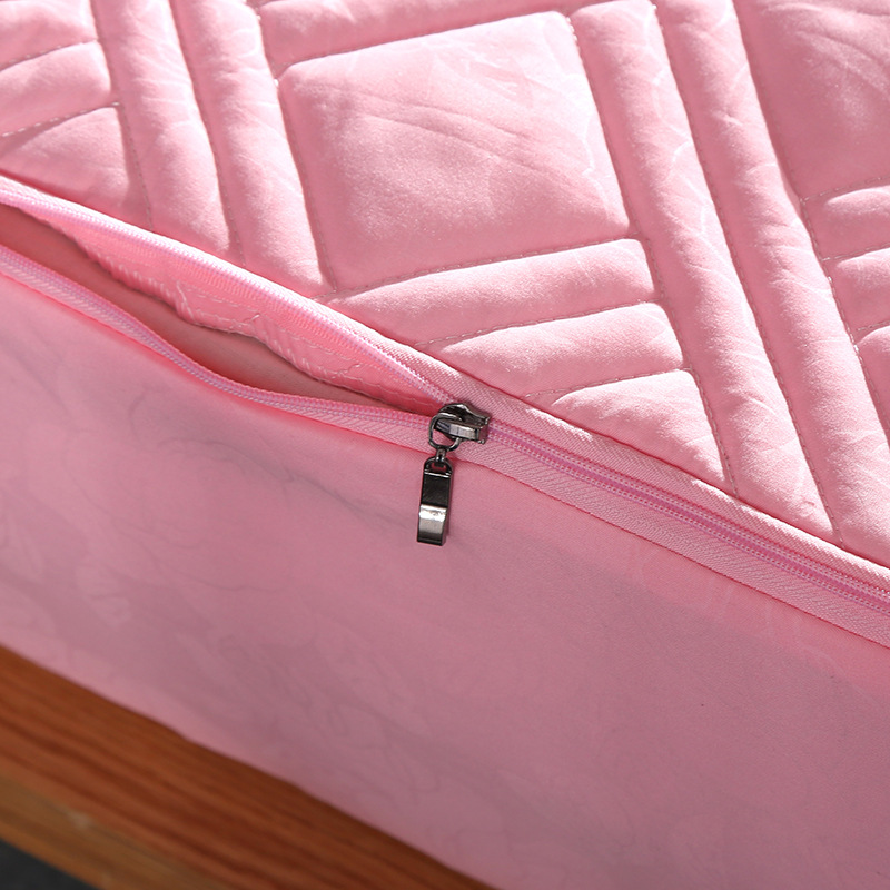 Thicken Solid Color Bed Mattress Cover Protector Pad Quilted Fitted Sheet Bed 6 Sides All Sealed With Zipper Home Hotel Textile