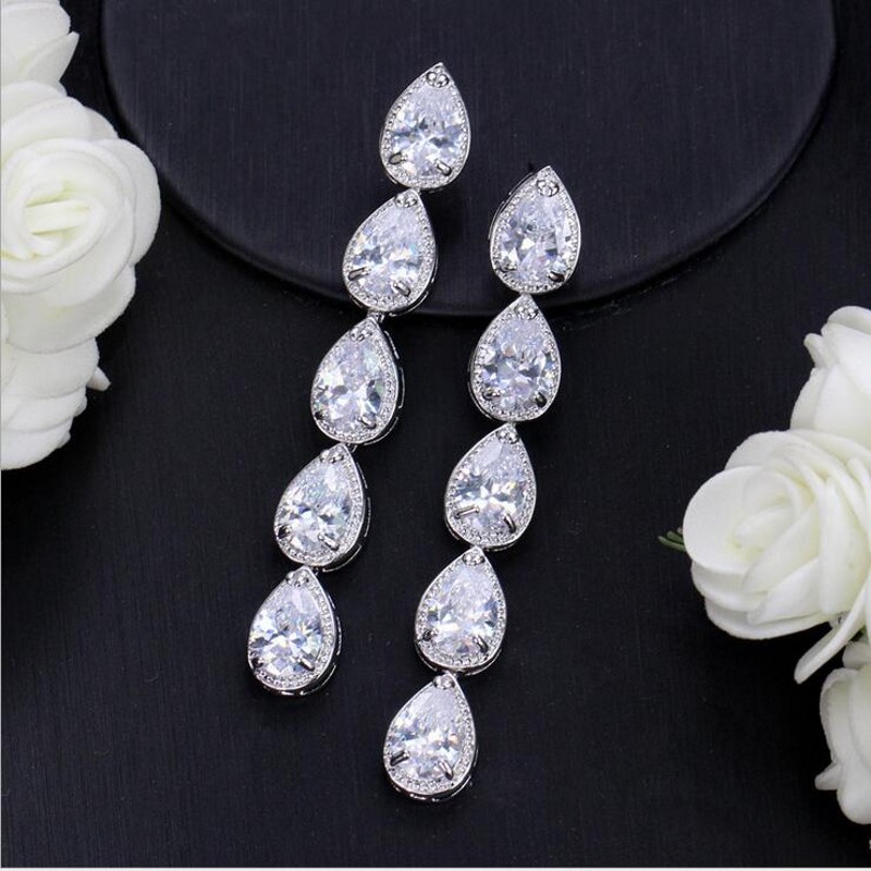 Water Drop Topaz CZ Dangle Earrings White Gold Fill | Women's 2024 Party Wedding Anniversary Jewelry