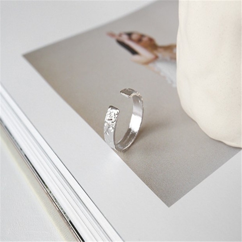 925 Sterling Silver Irregular Concave Convex Open Size Rings For Women Female Foil Statement Ring Fine Jewelry