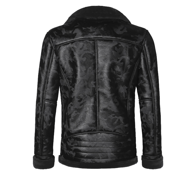 Black Lamb Woolen Men Fur Coat Winter Warm Camouflage Fur Collar Faux Mens Leather Jacket Moto Luxury Slim Natural Thick