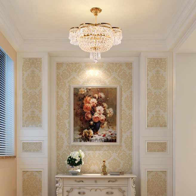 Modern 100% Brass Crystal Chandelier LED Light Romantic French Copper Chandeliers Lights Fixture Bedroom Living Room Home Indoor Lighting