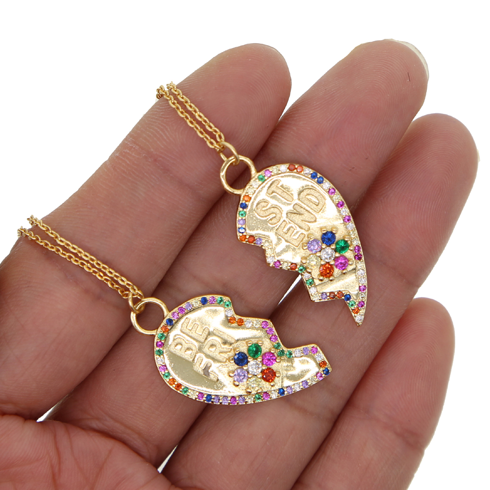 SET Brake Heart Gold plated fashion necklace best friend gift lover gift rainbow cz paved fashion jewelry