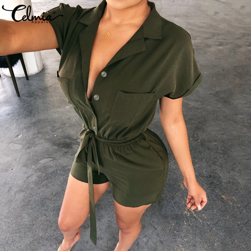 Celmia Women Rompers Summer Casual Loose Short Sleeve Jumpsuits Turn-down Collar Buttons Sashes Playsuits Sexy Short Overalls, Army green
Celmia Women Rompers Summer Casual Loose Short Sleeve Jumpsuits Turn-down Collar Buttons Sashes Playsuits Sexy Short Overalls, Army green