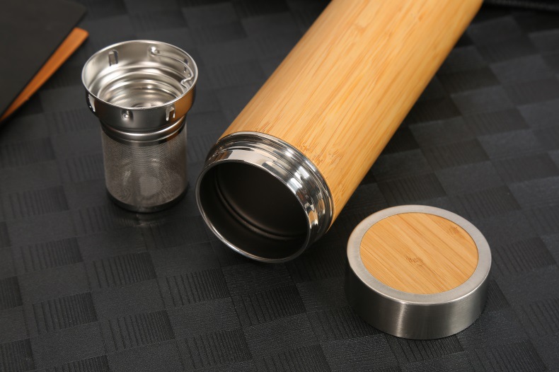 500ml Original Bamboo Tumbler with Tea Infuser & Strainer Bamboo Tea Tumbler Travel Mug 17oz Stainless Steel Tea Bottle