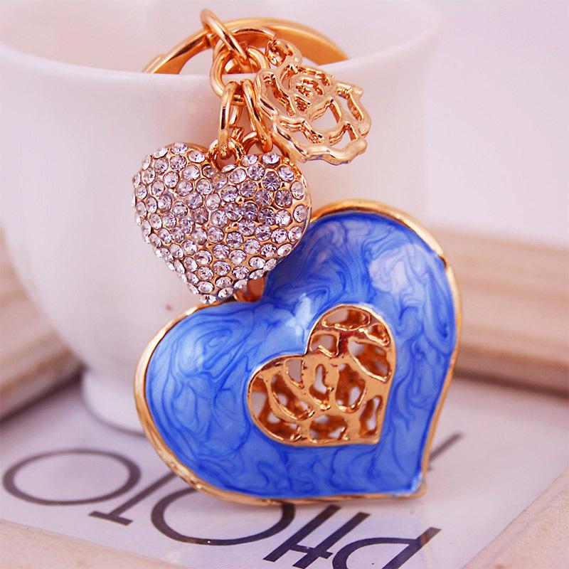 Crystal Heart Pendant Key Chains Glitter Enamel Alloy Rhinestone Charms Decor Fashion Keychain Gold Tone Plated Oil Drop Metal Car Keyring