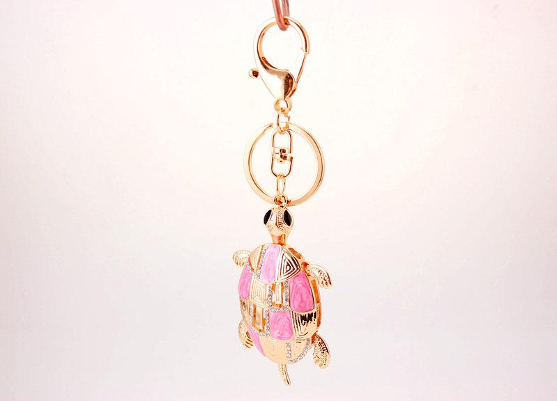 Turtle Key Chain Glitter Enamel Alloy Animal Pendant Keychain Gold Tone Lobster Clasp Key Ring Holders Women Bag Accessories Decoration