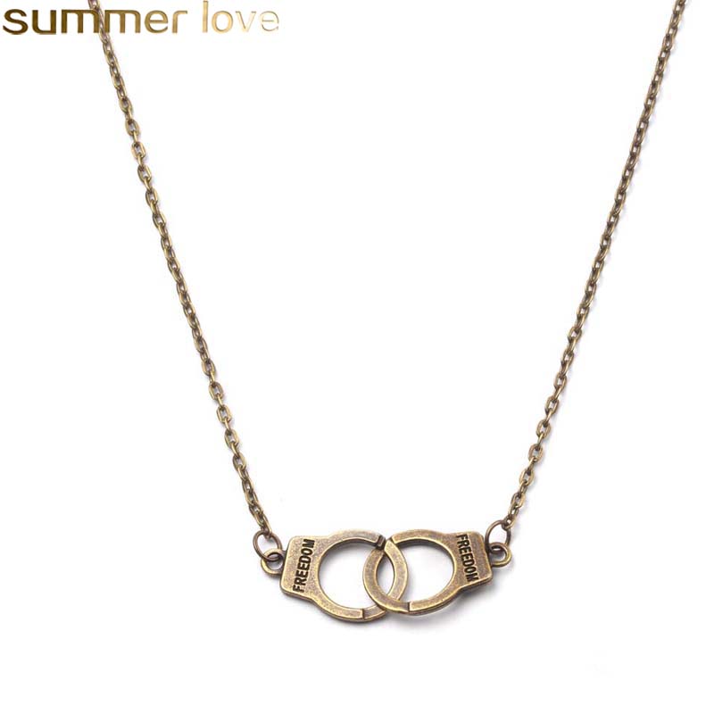 Fashion Freedom Handcuffs Necklace Vintage Antique Silver Bronze Charm Freedom Necklaces For Men And Women Jewelry Gifts
Fashion Freedom Handcuffs Necklace Vintage Antique Silver Bronze Charm Freedom Necklaces For Men And Women Jewelry Gifts