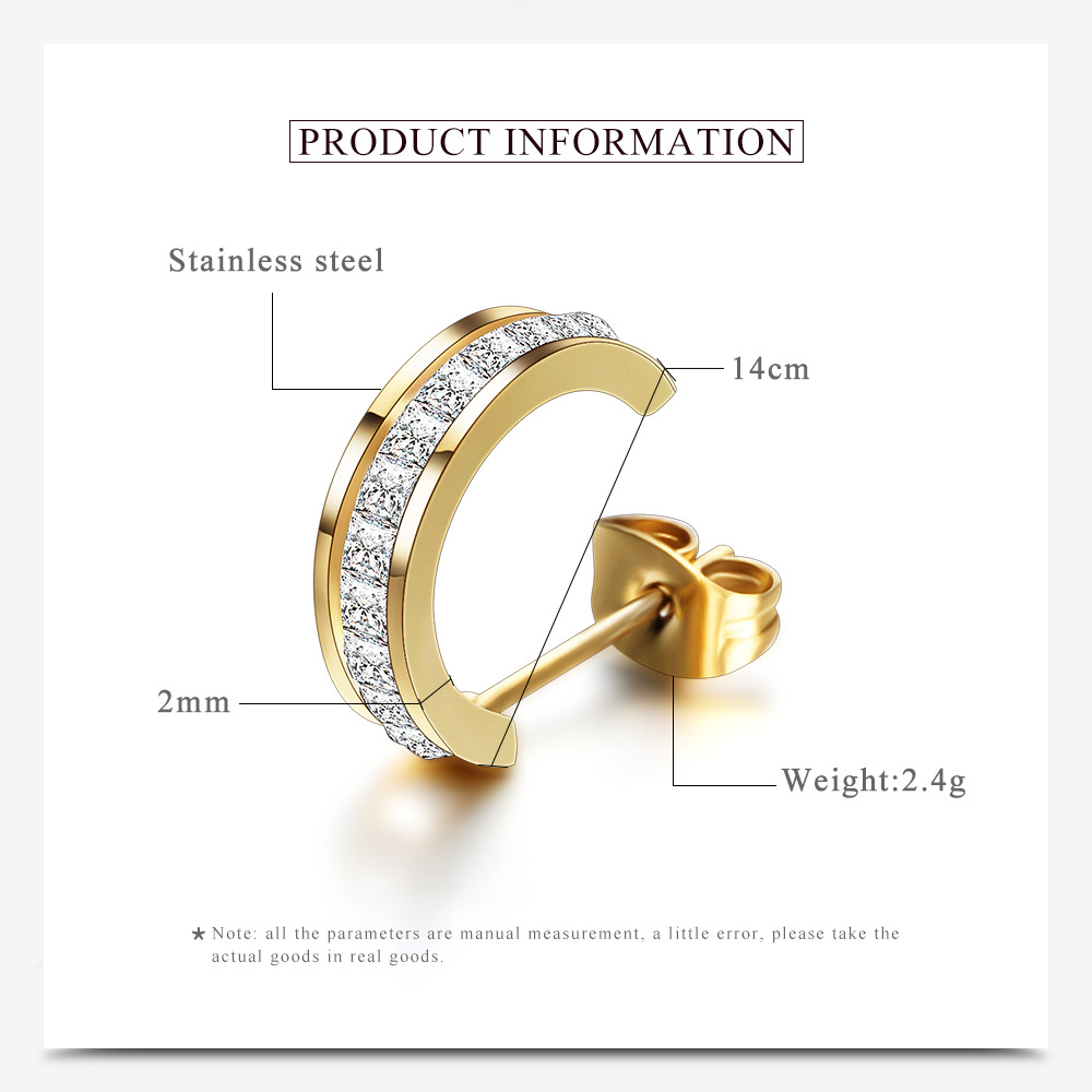 Fashion Titanium Steel Stud Hoop Earrings New Style White Zircon 18k Gold Plated Earring Jewelry Wholesale